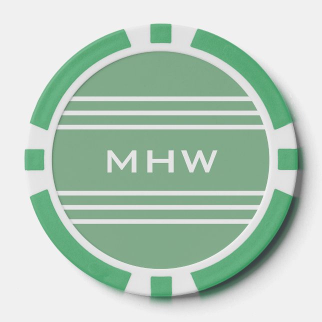 Moss Green Stripes custom monogram poker chips (Front)