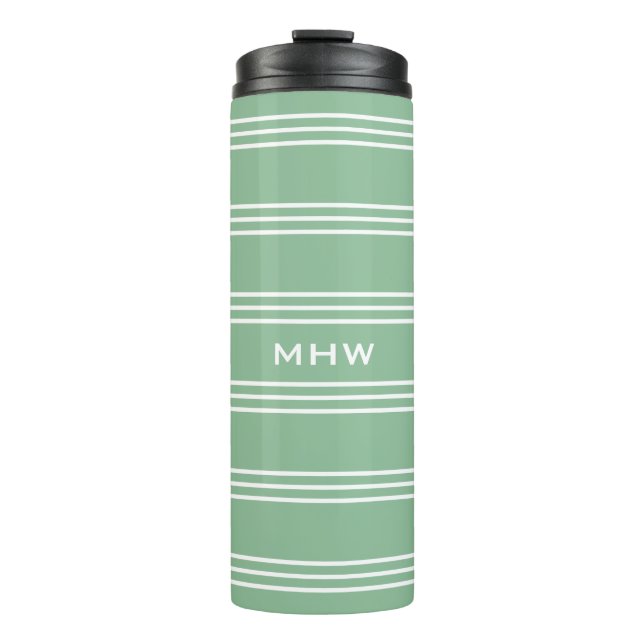 Moss Green Stripes custom monogram tumbler (Front)