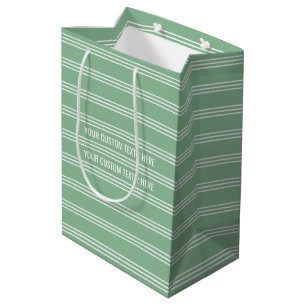Moss Green Stripes custom text gift bags