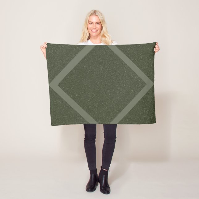 Moss Green Textured Diamond Border Fleece Blanket (In Situ)