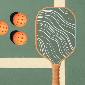Moss Green Wave Modern Personalised  Pickleball Paddle