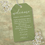 Moss Green Wedding Favour Welcome Basket Bag Gift Tags<br><div class="desc">Featuring signature style names,  this elegant moss green tag can be personalised with your special thank you information. Designed by Thisisnotme©</div>