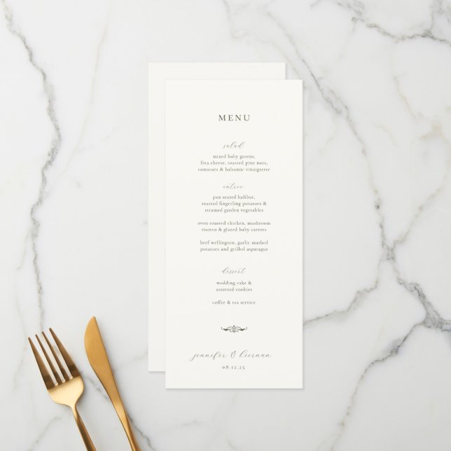 Moss Green Wedding Menu and Thank You (Front/Back In Situ)