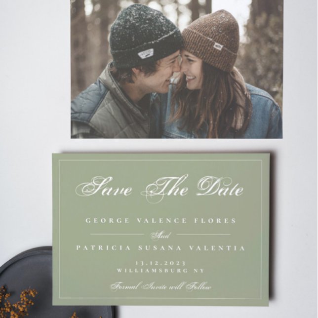 Moss Green White Classic Traditional Elegant Save The Date (Creator Uploaded)
