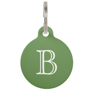 Moss Green White Monogram Name Pet Tag