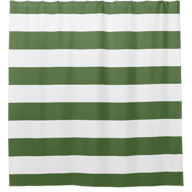 Moss Green Wide Stripes Shower Curtain (Front)