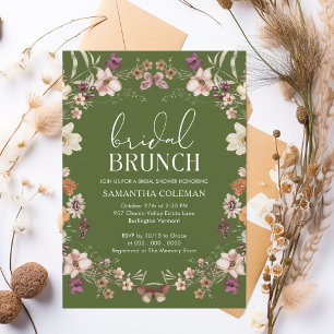 Moss Green Wildflower Bridal Brunch Bridal Shower Invitation