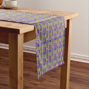 Moss Green with Purple Flowers Table Runner