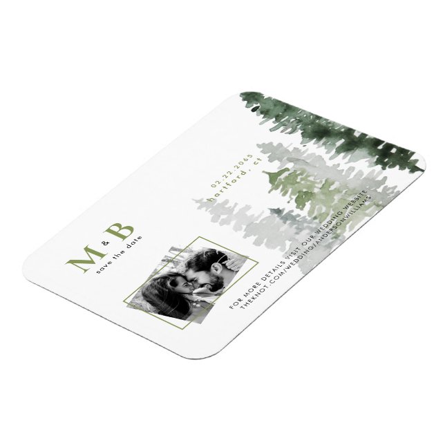 Moss Green Woodland Couple Photo Wedding Magnet (Left Side)