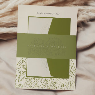 Moss Green Yosemite National Park Line Art Wedding Invitation Belly Band
