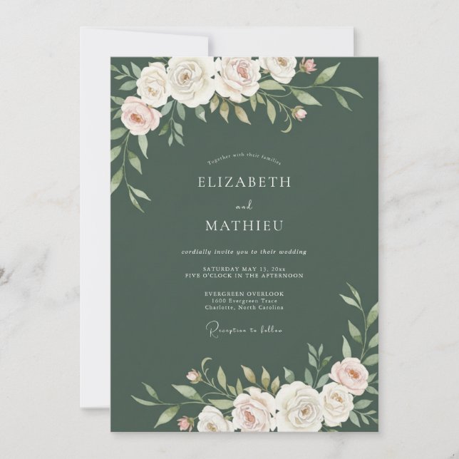 Moss Ivory Bloom Wedding Invitation (Front)