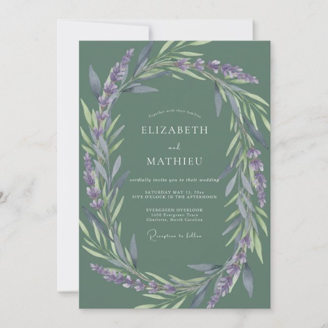 Moss Lilac Leafy Wedding Invitation (Front)