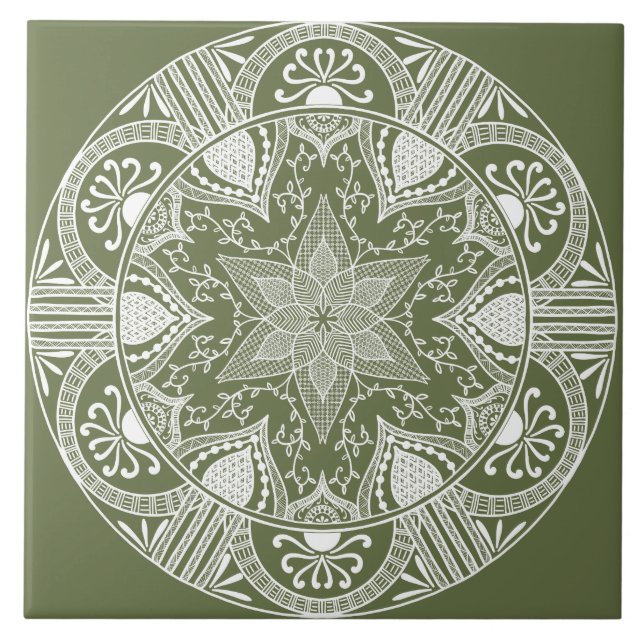 Moss Mandala Ceramic Tile (Front)