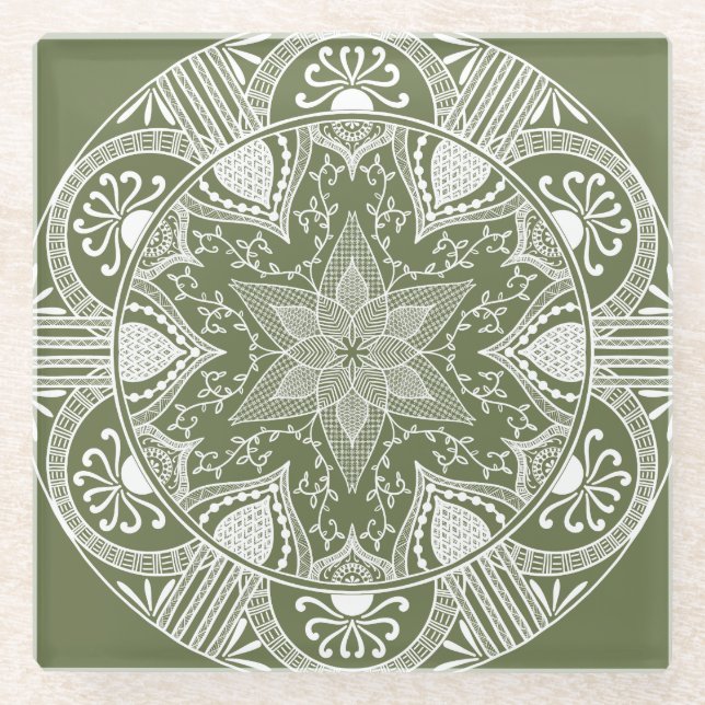 Moss Mandala Glass Coaster (Front)