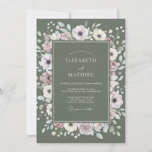 Moss Mauve Peony Wedding Invitation
