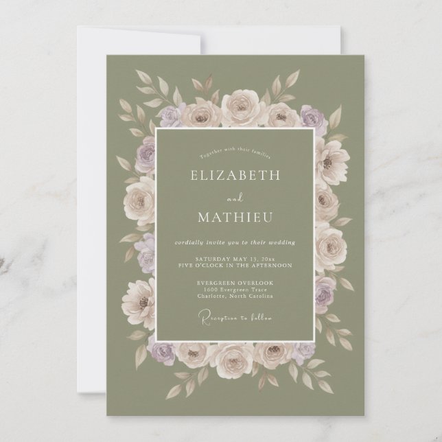 Moss Mauve Ranunculus Wedding Invitation (Front)