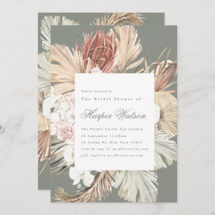 Moss Pampas Tropical Sage Romantic Bridal Shower Invitation