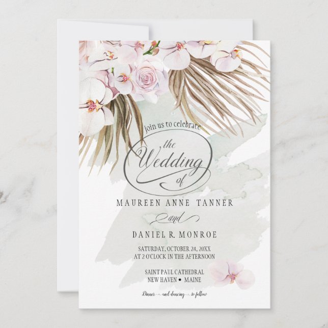 Moss Phalaenopsis Orchid Boho Invitation (Front)