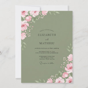 Moss Pink Soft Floral Wedding Invitation