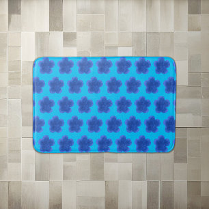 Moss Rose Flower Seamless Pattern on Light Blue Bath Mat