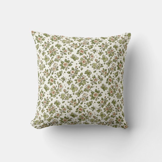 Moss Rose Kawaii Cuties Throw Pillow (Front)