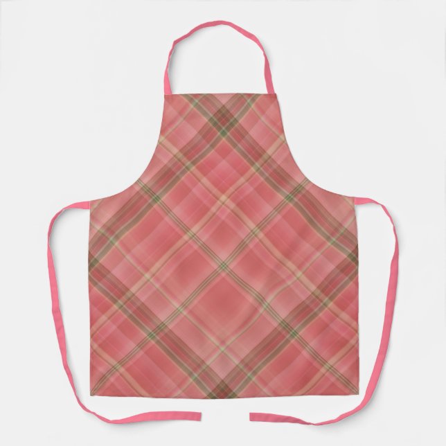 Moss Rose Pink and Green Plaid Apron (Front)