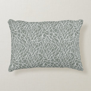 Moss sage green boho bare coral branches decorative cushion