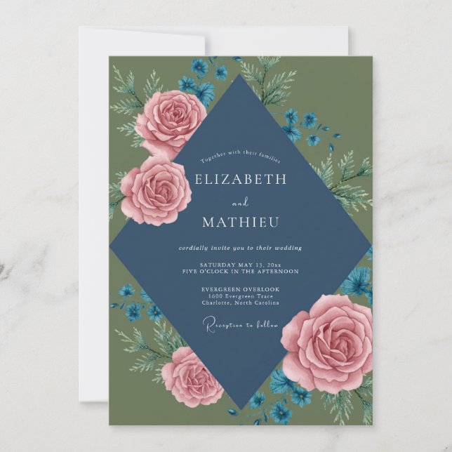 Moss Slate Leaf Wedding Invitation (Front)
