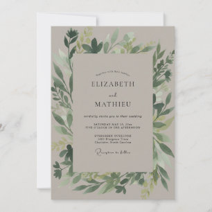 Moss Taupe Leafy Wedding Invitation