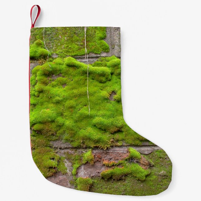 Moss wall green rock texture small christmas stocking (Front)