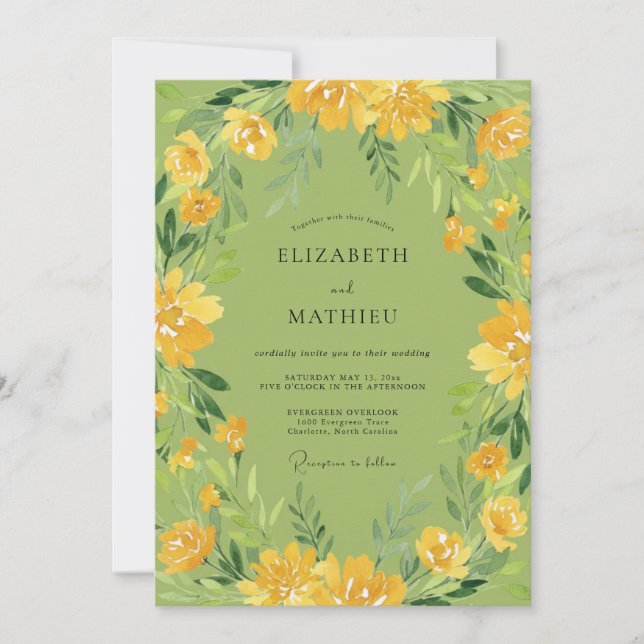 Moss Yellow Wildflower Wedding Invitation (Front)