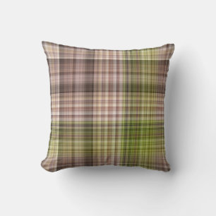 Mossy Bark Brown and Green Plaid Cushion