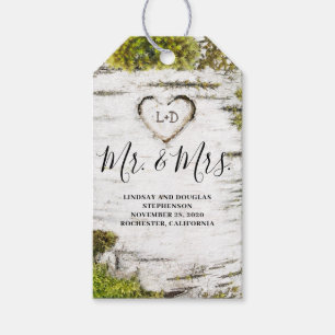 Mossy Birch Tree Heart Mr. and Mrs. Wedding Gift Tags