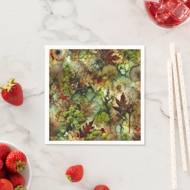 Mossy Fall Forest Alcohol Ink Decoupage Paper Napkin (Insitu)
