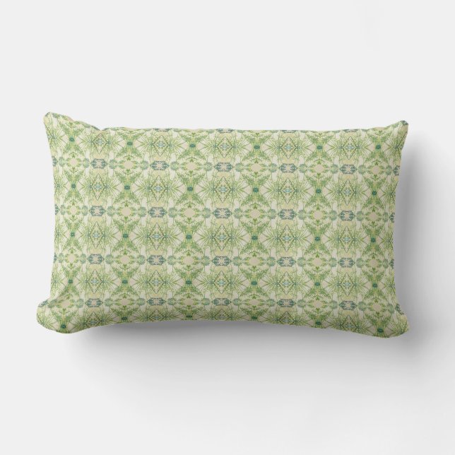 Mossy Green Abstract Floral Lumbar Cushion (Front)