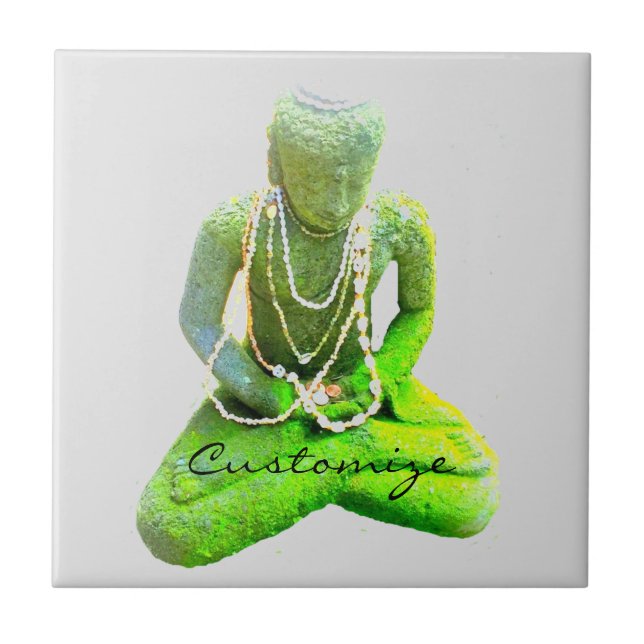 Mossy Green Buddha Meditating Thunder_Cove Ceramic Tile (Front)
