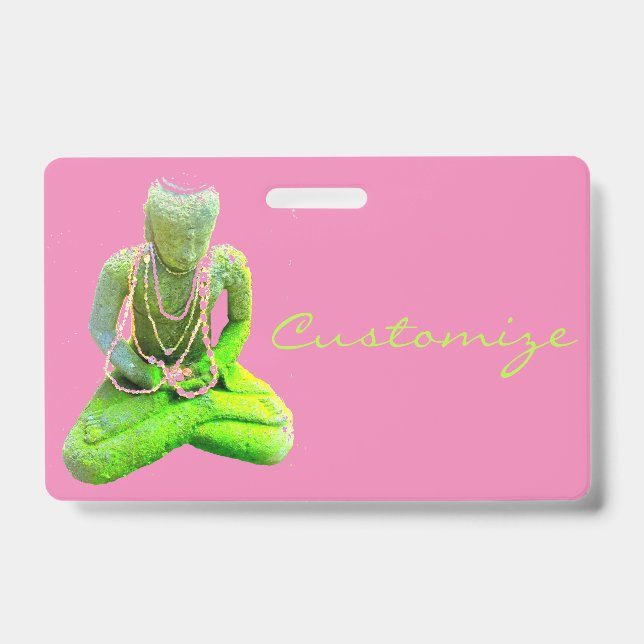 Mossy Green Buddha Meditating Thunder_Cove ID Badge (Front)