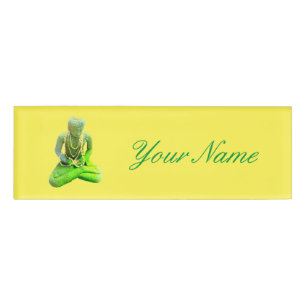 Mossy Green Buddha Meditating Thunder_Cove Name Tag