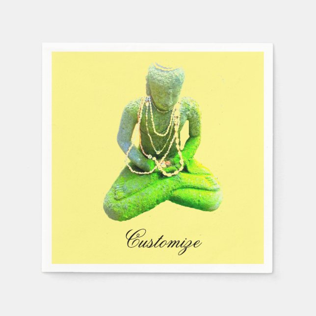 Mossy Green Buddha Meditating Thunder_Cove Napkin (Front)