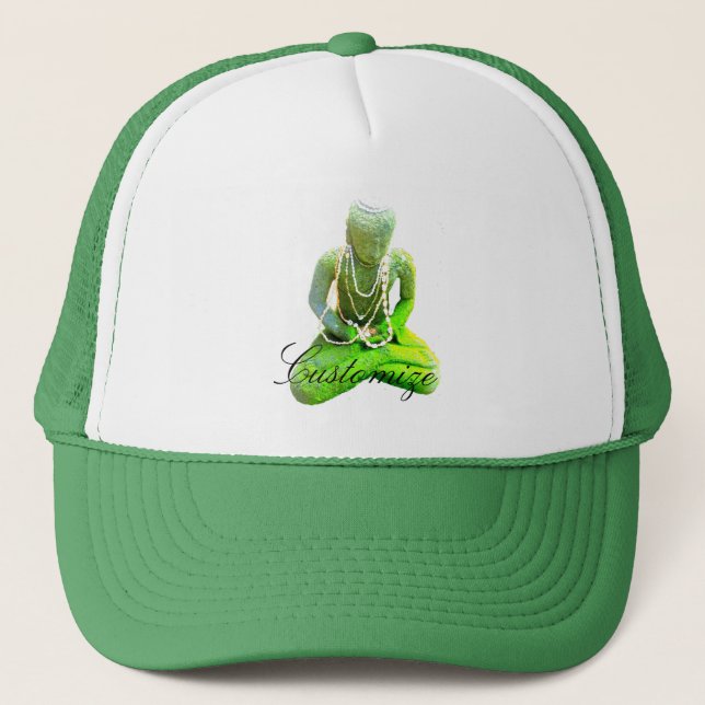 Mossy Green Buddha Meditating Thunder_Cove Trucker Hat (Front)