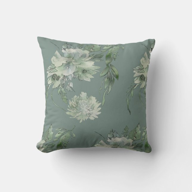Mossy Green Floral Mystique Contemporary 16x16 Cushion (Front)
