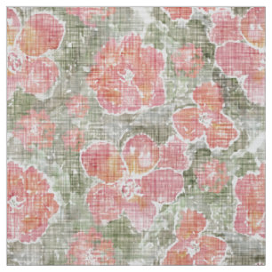 mossy green red flowers texture canvas coarse fabric