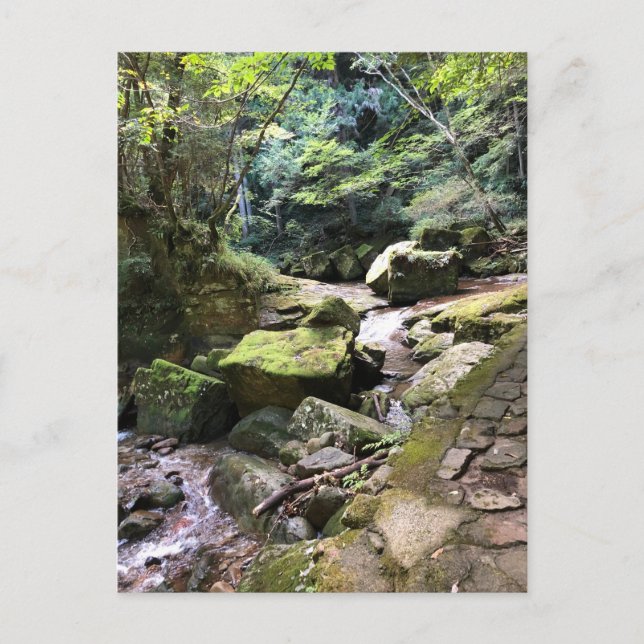 Mossy Mountain Stream in a Japanese Forest Jigsaw  Postcard (Front)