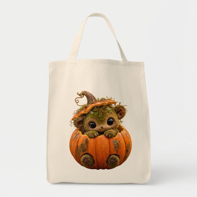 Mossy Pumpkin Creature Tote Bag (Front)