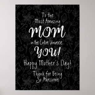 Most Amazing Mum Cute Calligraphy Black & White Poster