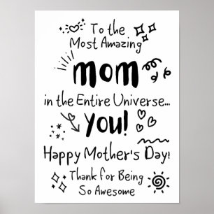 Most Amazing Mum Cute Doodle Art  Poster