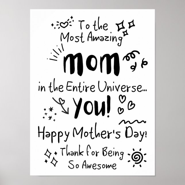 Most Amazing Mum Cute Doodle Art  Poster (Front)