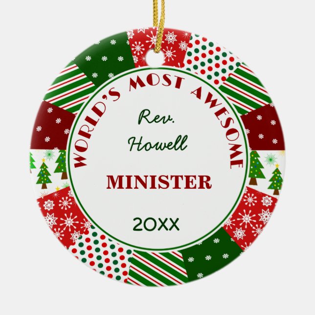 Most Awesome Minister or Alternate Name Ceramic Tree Decoration (Front)