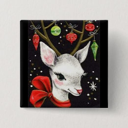 Most Beautiful Vintage Christmas Deer 15 Cm Square Badge