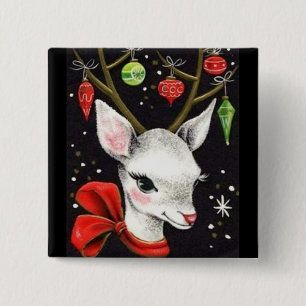 Most Beautiful Vintage Christmas Deer 15 Cm Square Badge